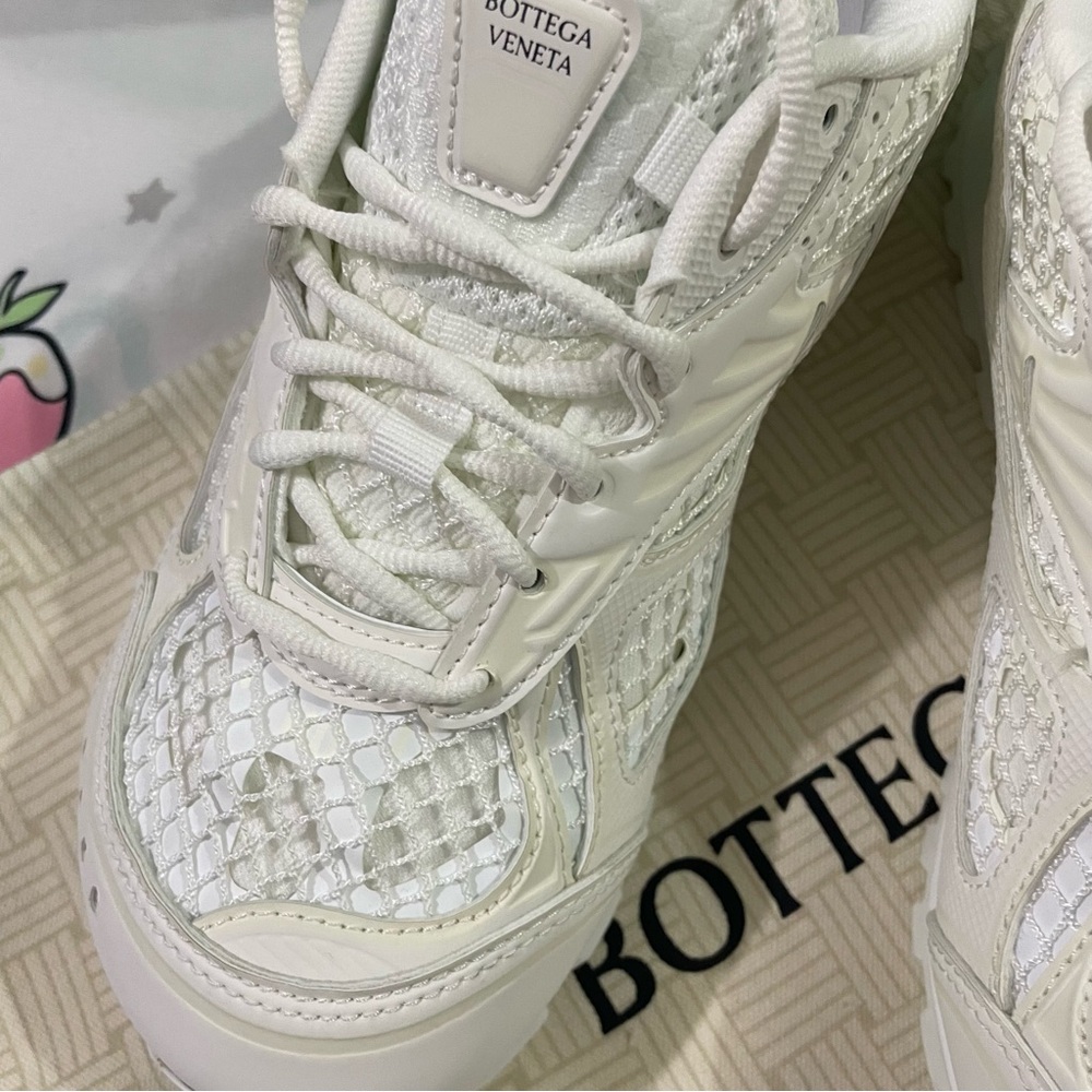 Bottega Veneta White Mesh & Leather Sneakers - Picture 6 of 12
